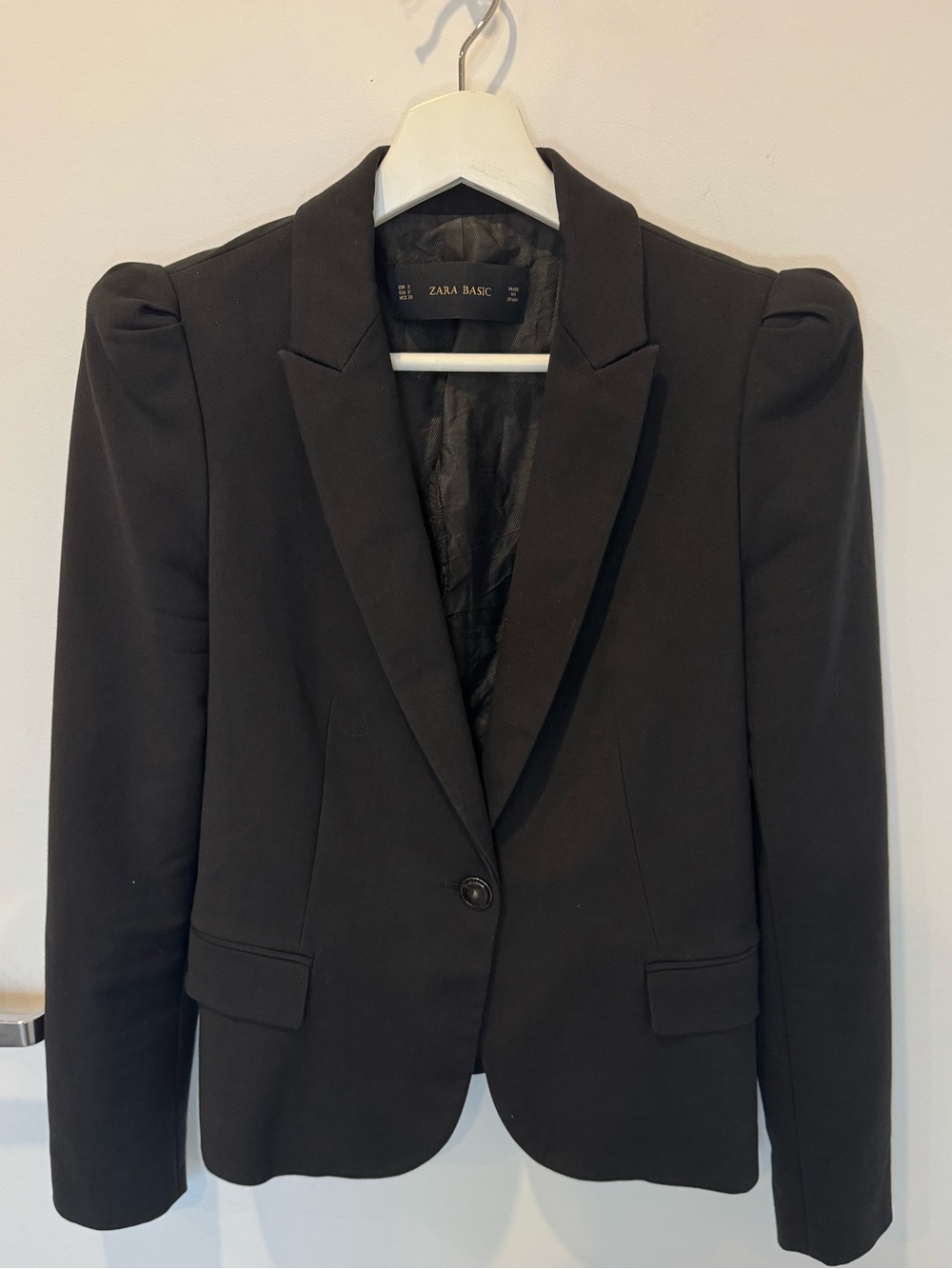 Zara Black Puff Shoulder Tailored Fitted Blazer Jacket Small